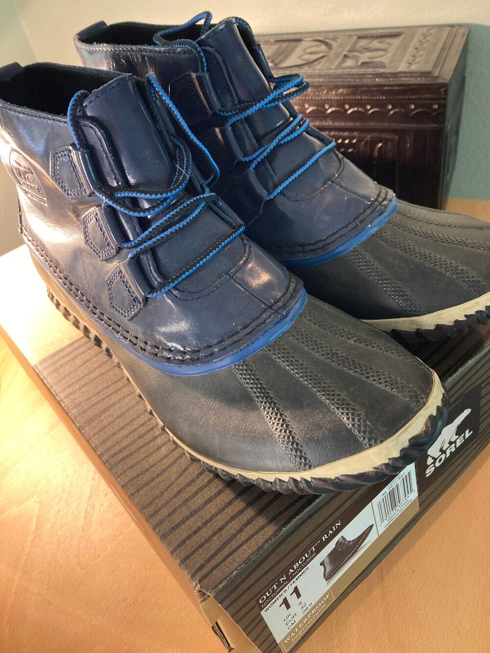 Sorel Out & About Rain Boots Waterproof Navy & Black With Box ~ Sz 11 fits 10.5